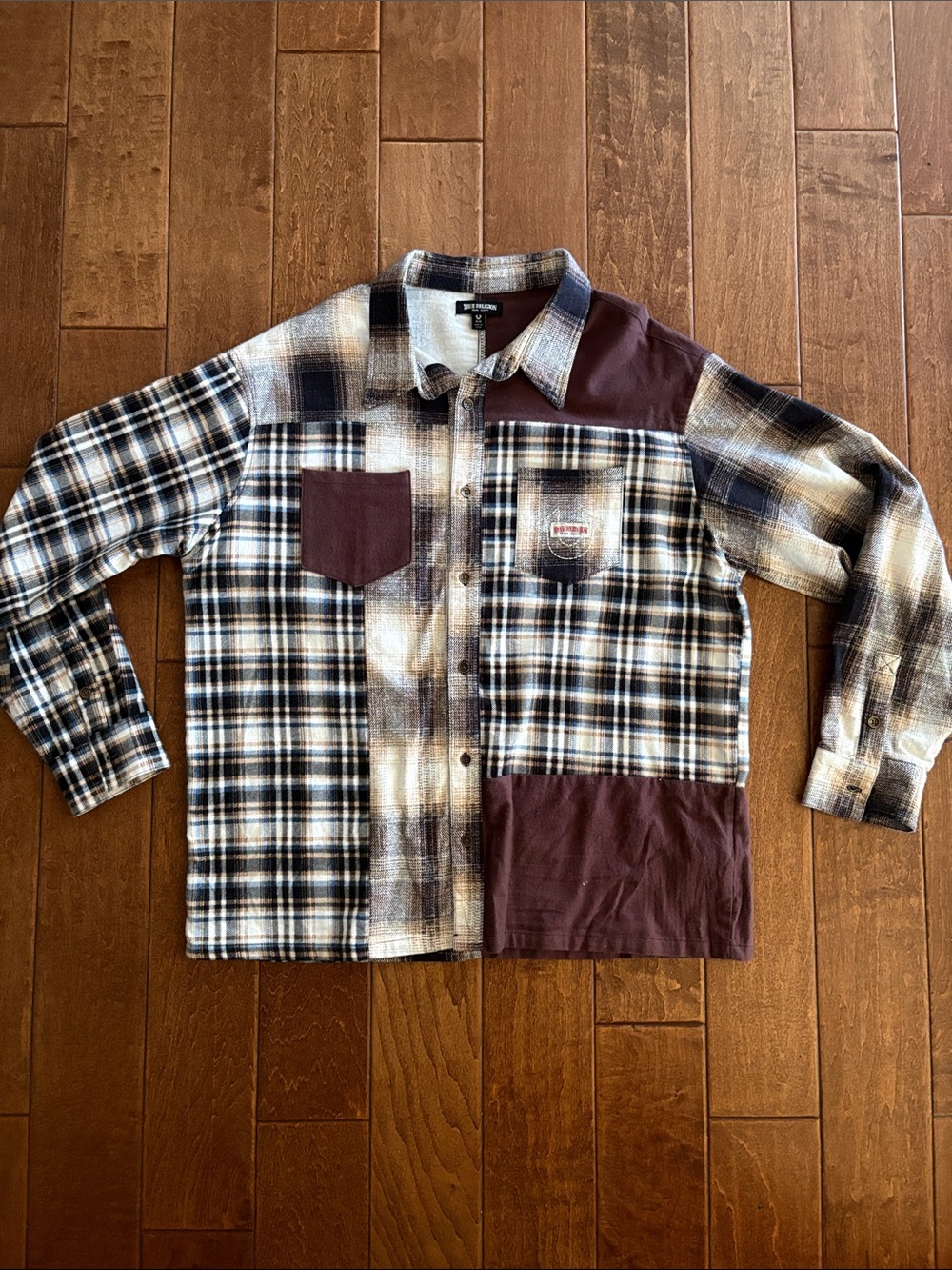 True Religion Mixed Plaid Button-Down with Maroon Panels